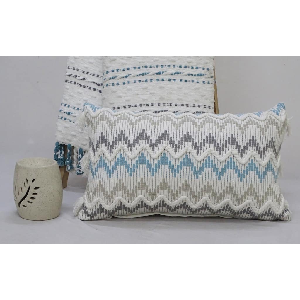 VIbhsa 14"x24" Chevron Throw Pillow for Sofa with Braid and Tasssels