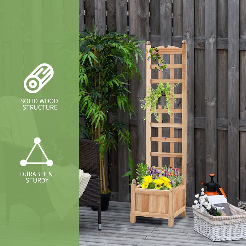 Countryside Style Outdoor Planter Box Garden Bed with Trellis Drainage Crevices, for Climbing Vine Plants Flowers - 8' x 10'
