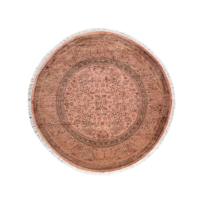 Overton Hand Knotted Wool Vintage Inspired Modern Contemporary Overdyed Pink Round Area Rug - 4' 1" x 4' 1"