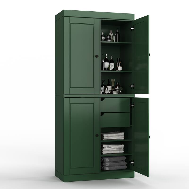 Palace Imports 100% Solid Wood Bathroom Storage Cabinet, Raised Panel Doors, 2 Drawers, Adjustable Shelves, 32" Wide, 71.5" Tall