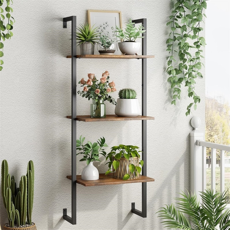 3 Tier Bookshelf Wall Mounted Ladder Shelf - 11.61"D x 16.93"W x 43.31"H
