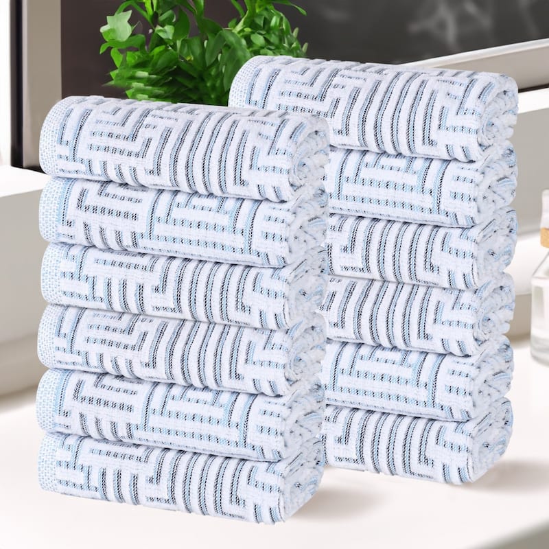 Superior Jasper Cotton Modern Jacquard Face Towel Washcloth Set of 12 - Blue