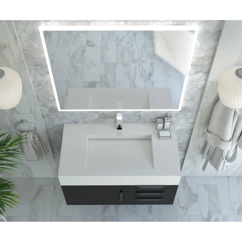 Nile 36-Inch Wall Mounted Bathroom Vanity Set w/ White Top
