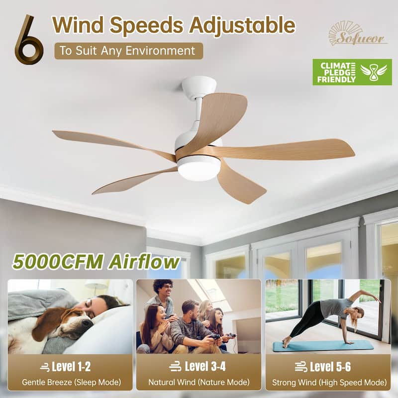 42“/52"/60"/48" Noiseless Walnut Wood Ceiling Fan with Remote Control, Integrated Light Optional