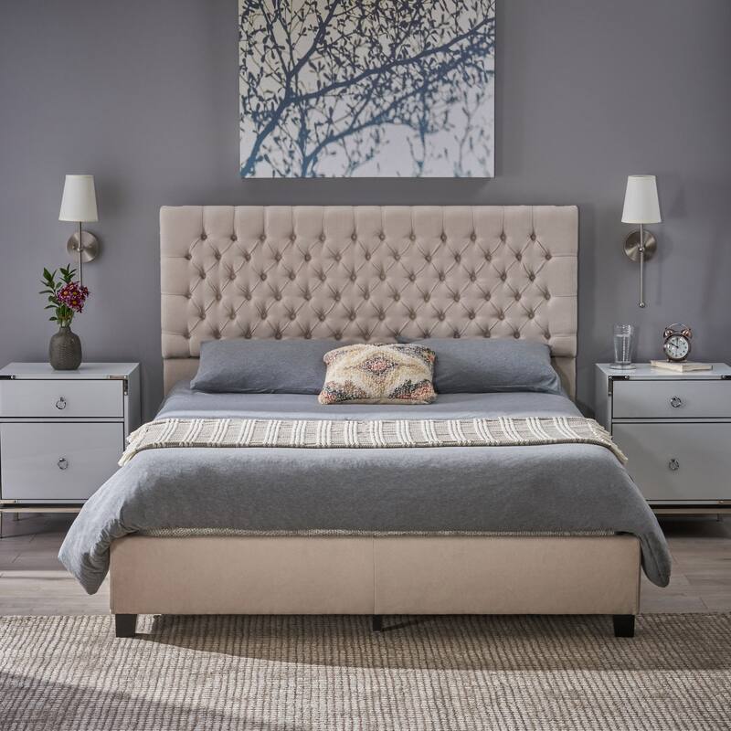 Kaelyn Upholstered Tufted Queen Bed Set by Christopher Knight Home - Ivory