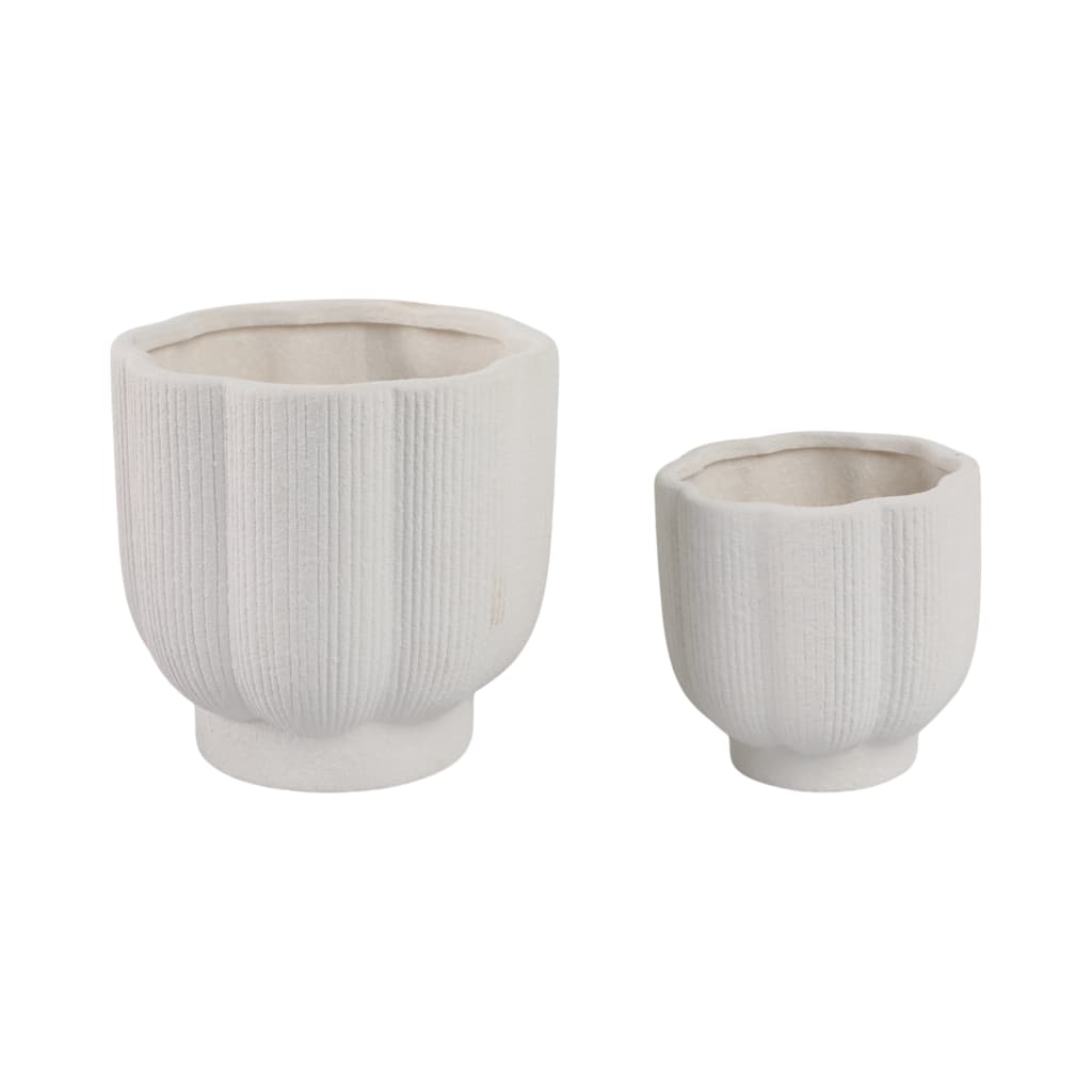 Stoneware Scallop Shaped Planters Decorative Containers (Set of 2) - 8" x 8" x 8"