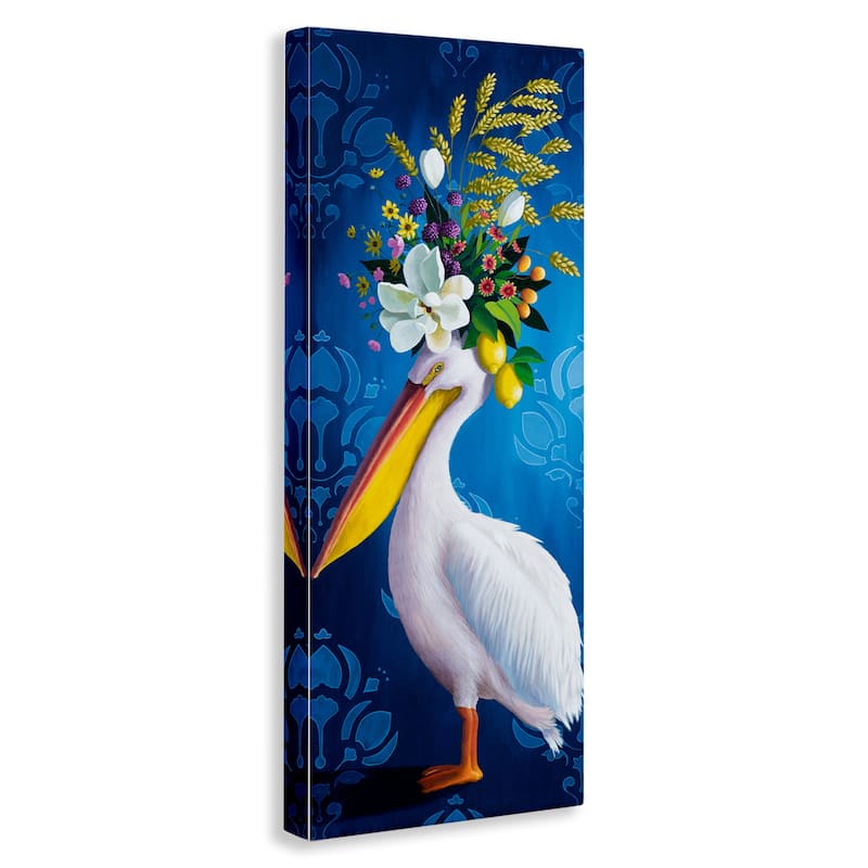 Stupell Floral Pelican over Damask Canvas Wall Art Design By Heather Gauthier