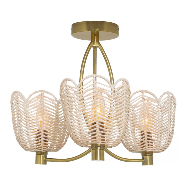 Echo River of Goods Gold and White Rattan and Metal Trio-Shade 18.5-Inch Ceiling Light - 18.5" x 18.5" x 13.625" - 18.5" x 18.5" x 13.625" - White/Gold