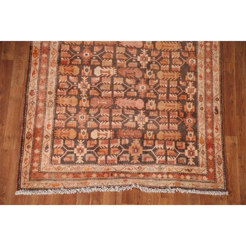 Geometric Meshkin Persian Vintage Area Rug Hand-Knotted Wool Carpet - 4'7" x 9'3"