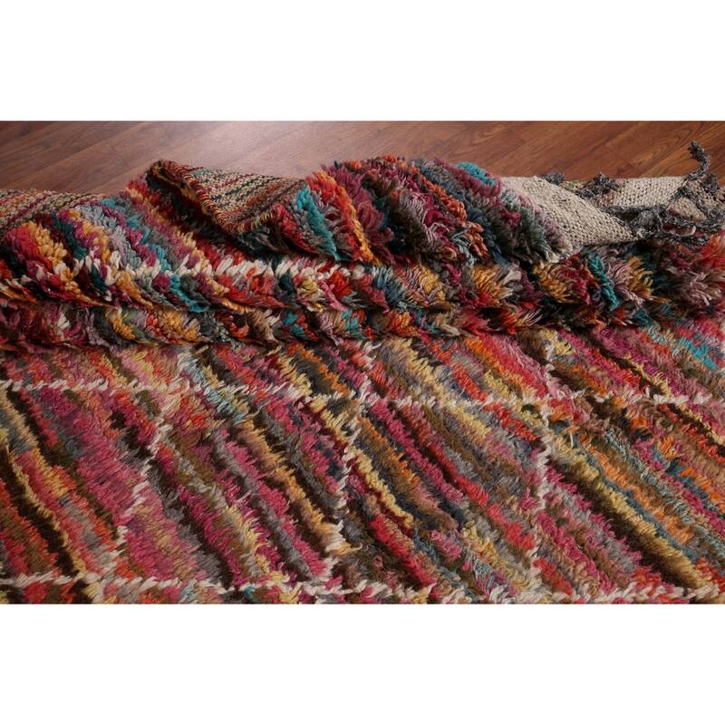 Stripe / Trellis Moroccan Area Rug Handmade Wool Carpet - 5'10" x 9'4"