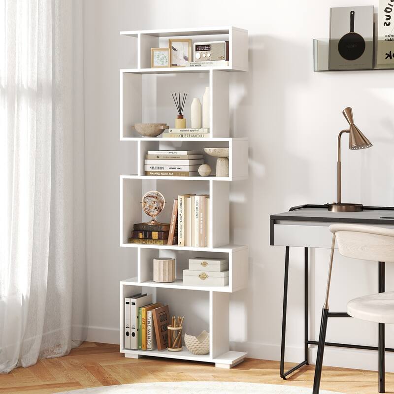 Costway 6-tier Storage Bookshelf S-shaped Geometric Bookcase with - See Details