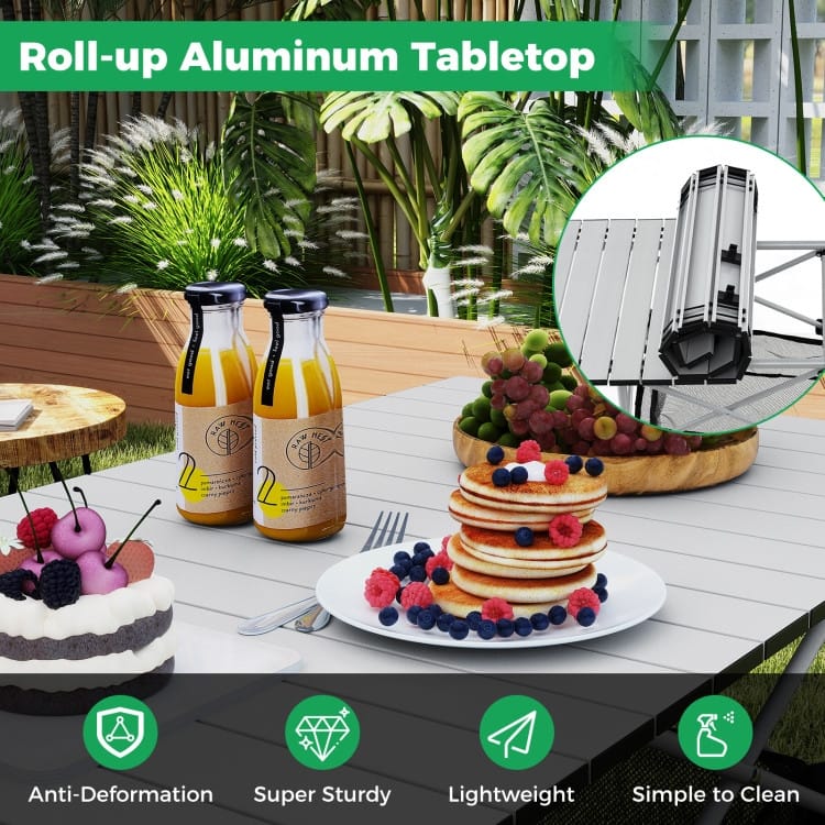 Aluminum Patio Folding Camping Table with Bag and Mesh Basket - 47" x 22" x 27" (L x W x H)