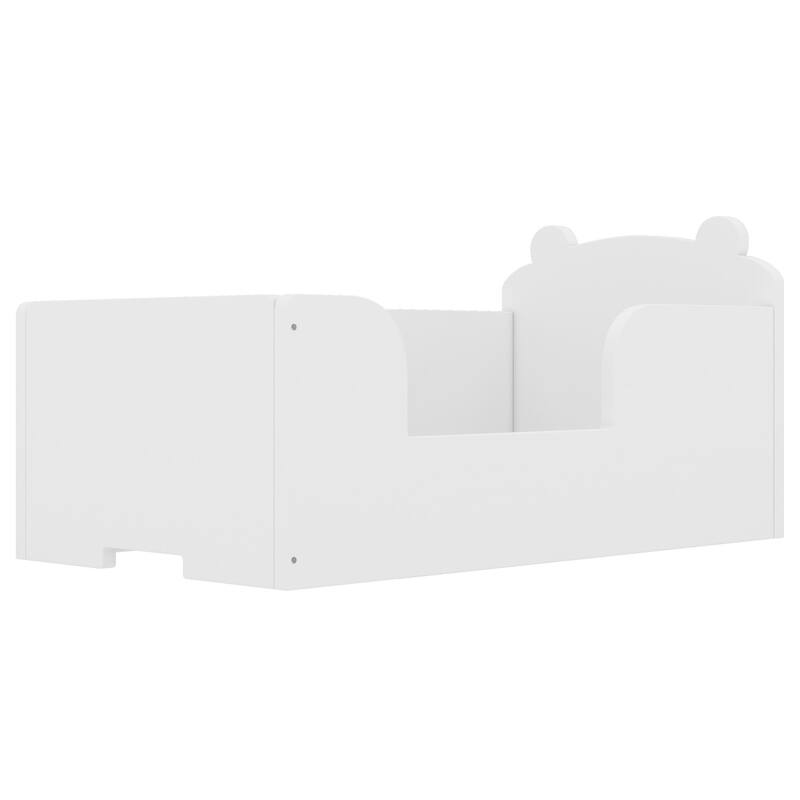 Twin Size Pine Wood Toddler Floor Panel Bed with Safety Rounded Corners