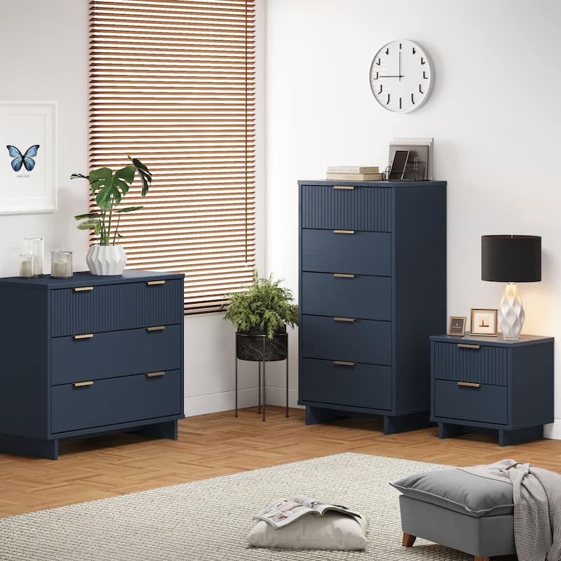 Manhattan Comfort 3-Piece Granville Modern Solid Wood Dresser Chest and Nighstand Set.