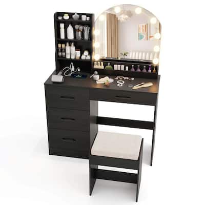 Costway Vanity Set with Mirror and Lights Dressing Table and Chair 4 - See Details