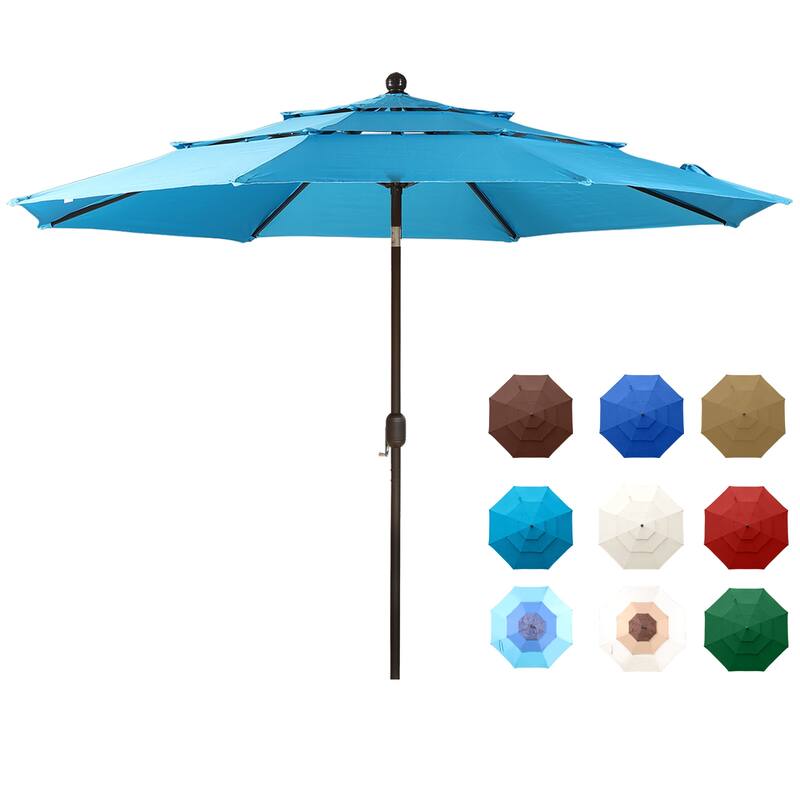 Aoodor Patio Umbrella 10 ft. for Dining Table Outdoor Market Yard Use 3 Tier Ventilation (Umbrella only) - Light Blue