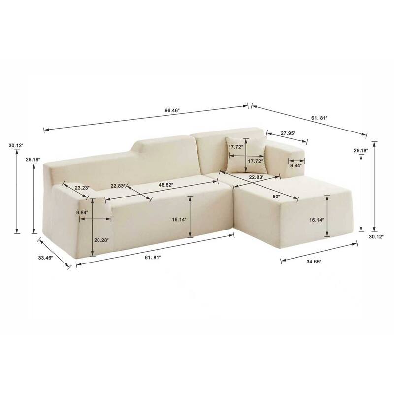 Modern L-Shaped Corduroy High Back Sofa, Right-Hand Facing (RHF)