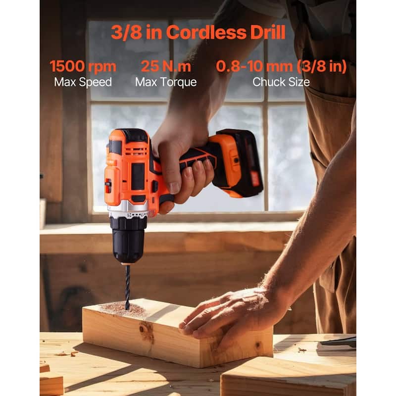 Black and Orange 12V Cordless 2 Tool Power Drill and Impact Driver Set with 2Ah Batteries and Fast Charger