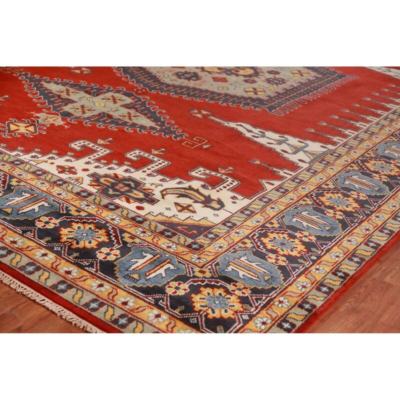 Palace Size Red Viss Indian Large Rug Handmade Wool Carpet - 12'2"x 17'9"