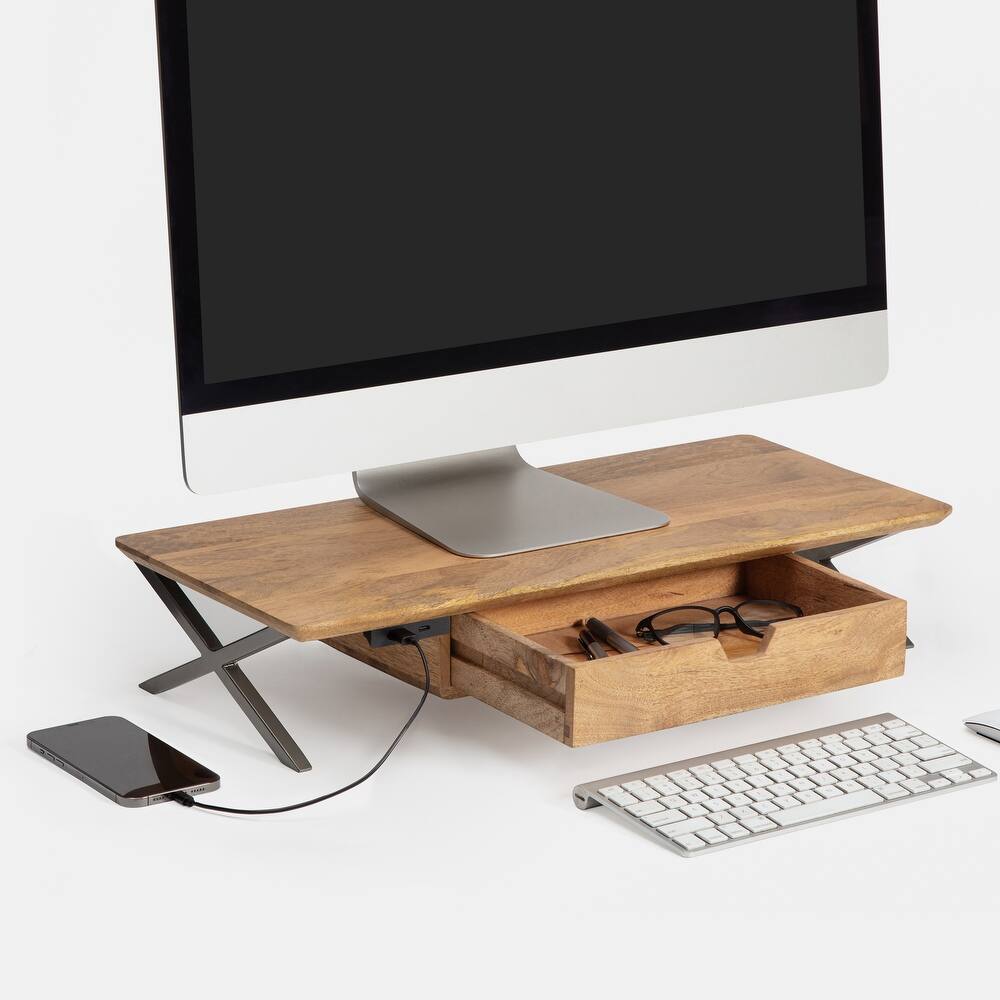 Jani Wood Monitor Stand Riser Desk - Ergonomic Design Stand, Desktop Organizer Table for Home, Office Workspace, Gaming Desk