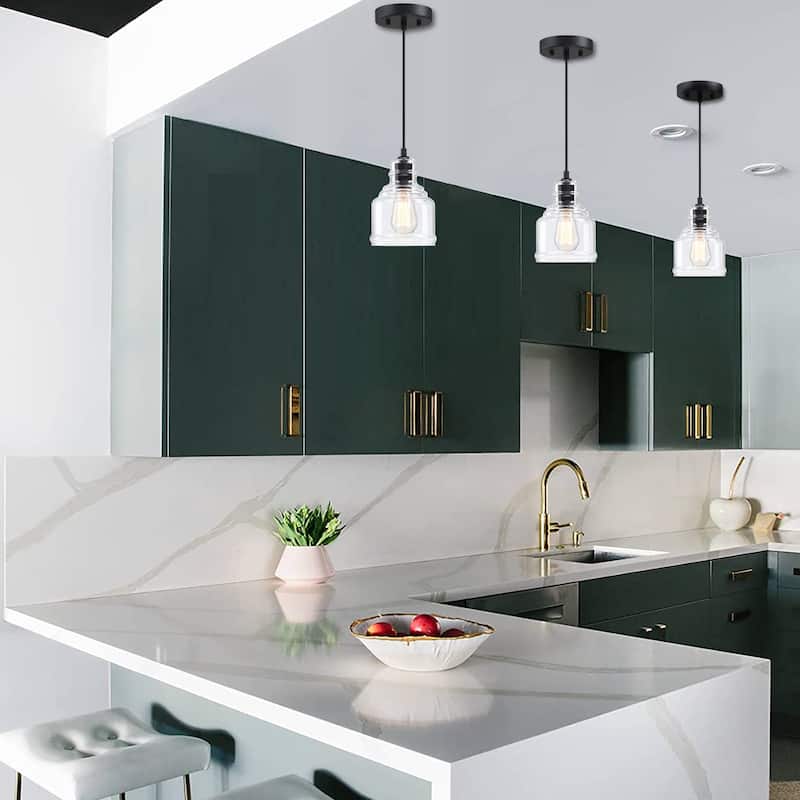 1-Light 70-in Matte Black Mini Pendant Light With Clear Glass Shade