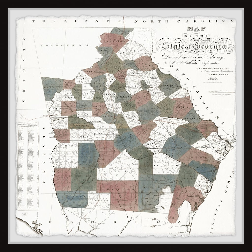 'Map of the State of Georgia' Framed Painting Print