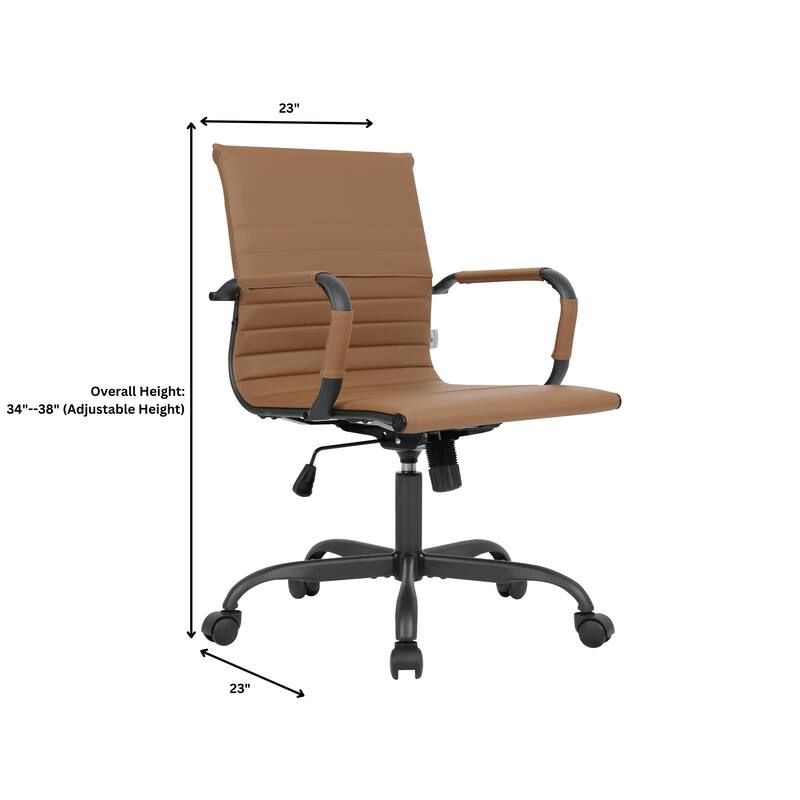 Harris Leather Mid-Back Adjustable Seat Height Office Desk Computer Swivel Chair in Black Metal Frame for Home Conference