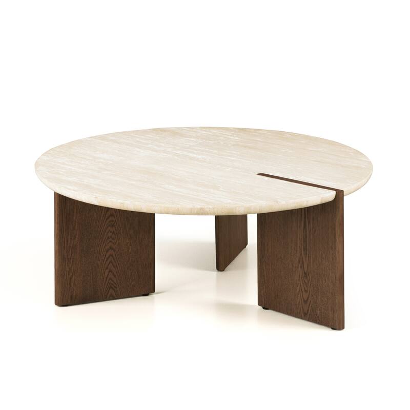 Furniture of America Elrik Modern Genuine Travertine Top 2-Piece Round Coffee Table Set