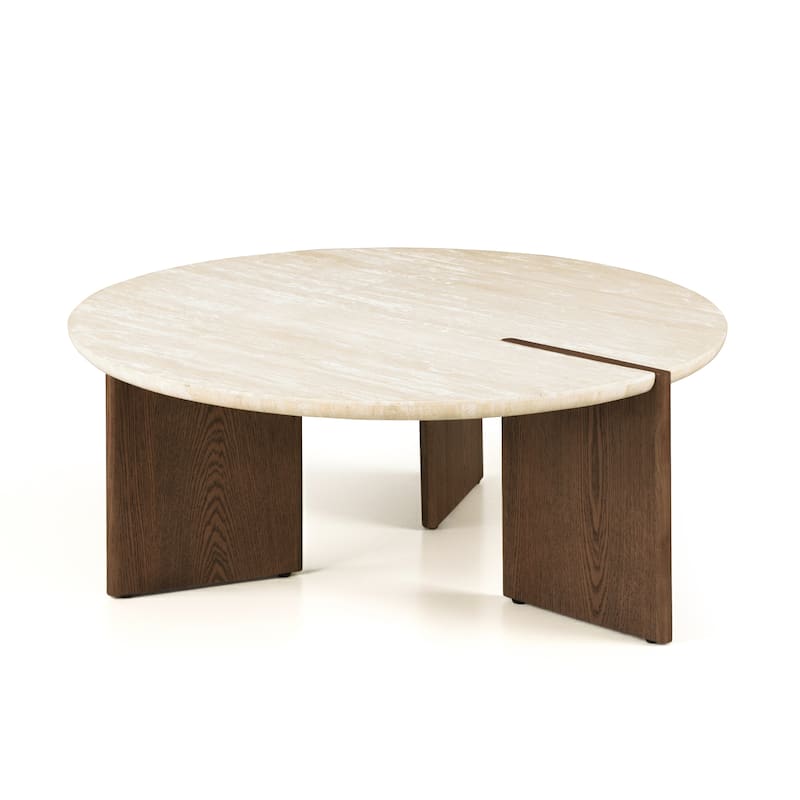 Furniture of America Elrik Modern Genuine Travertine Top Round Coffee Table