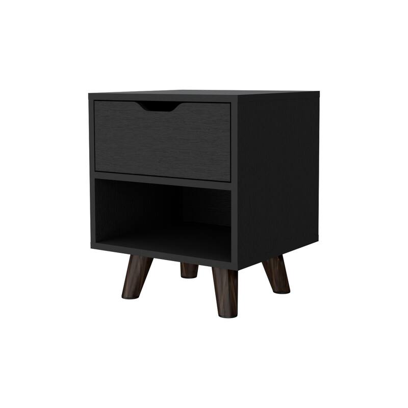 1-Drawer Open Shelf Nightstand with Ample Storage