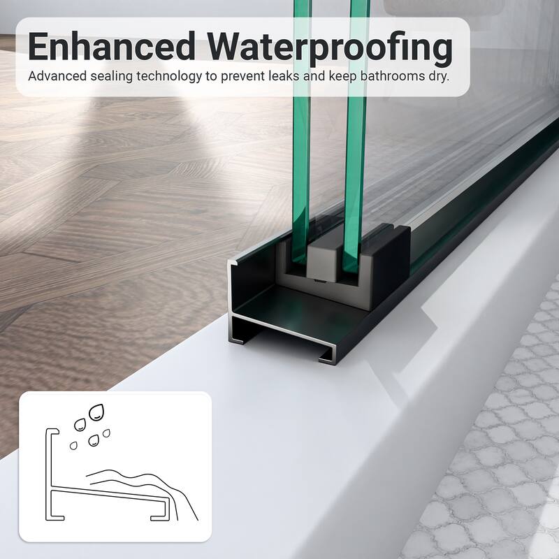 GDFStudio - Modern Minimalist Semi-Frameless Double Sliding Shower Door with 1/4" SGCC Tempered Glass & Stainless Steel Handle