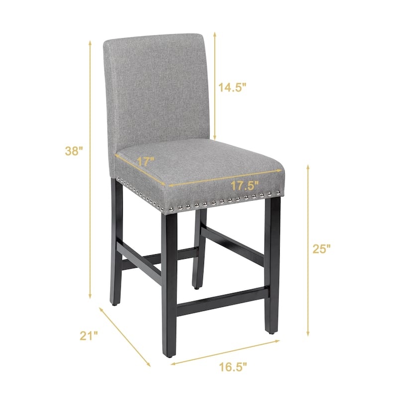 Costway Set of 2 25'' Kitchen Breakfast Chairs Nailhead Bar Stools