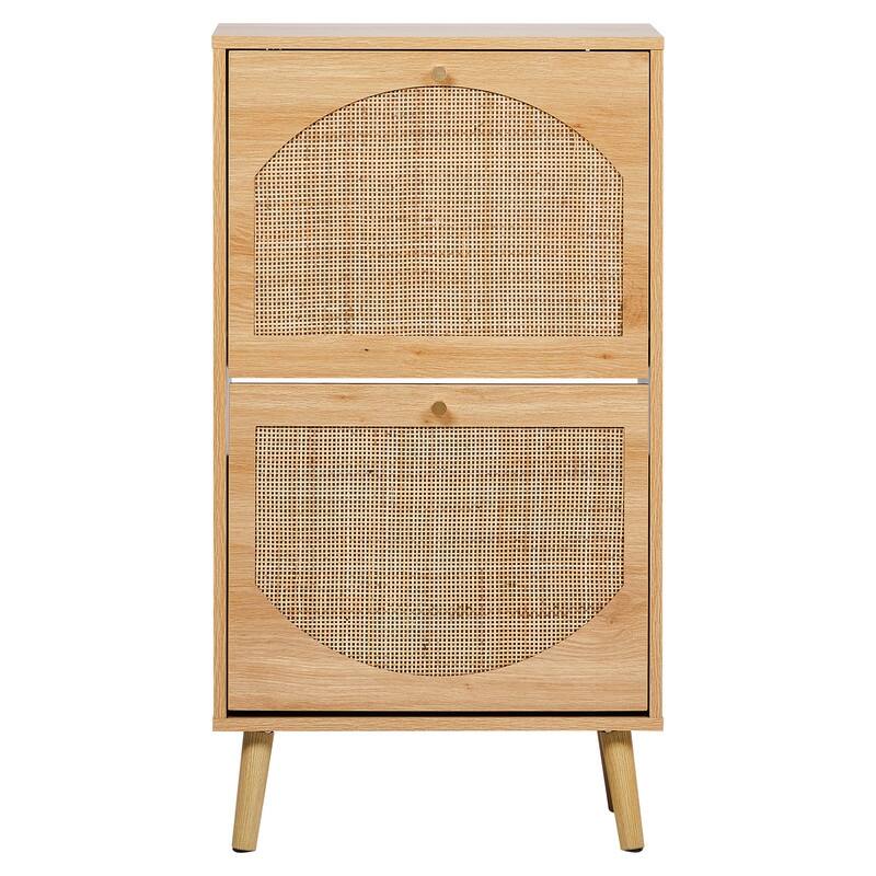 Rattan Shoe Cabinet with 2 / 4 Flip Drawers, Narrow Shoe Storage Cabinet,Organizer for Entryway, Bedroom, Living Room