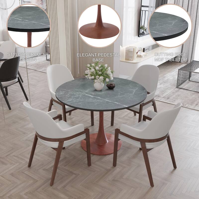 Bristol Round Dining Table 36 in. Wide MDF Tabletop in Cherry Steel Pedestal Base for Modern Kitchen and Dining Room