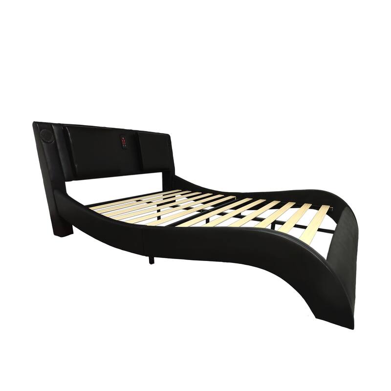 Faux Leather Upholstered Platform Bed Frame with led lighting