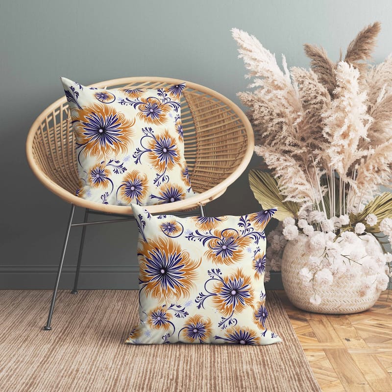 Breezy Flowers Faux Suede Reversible Throw Pillow Orange and Blue