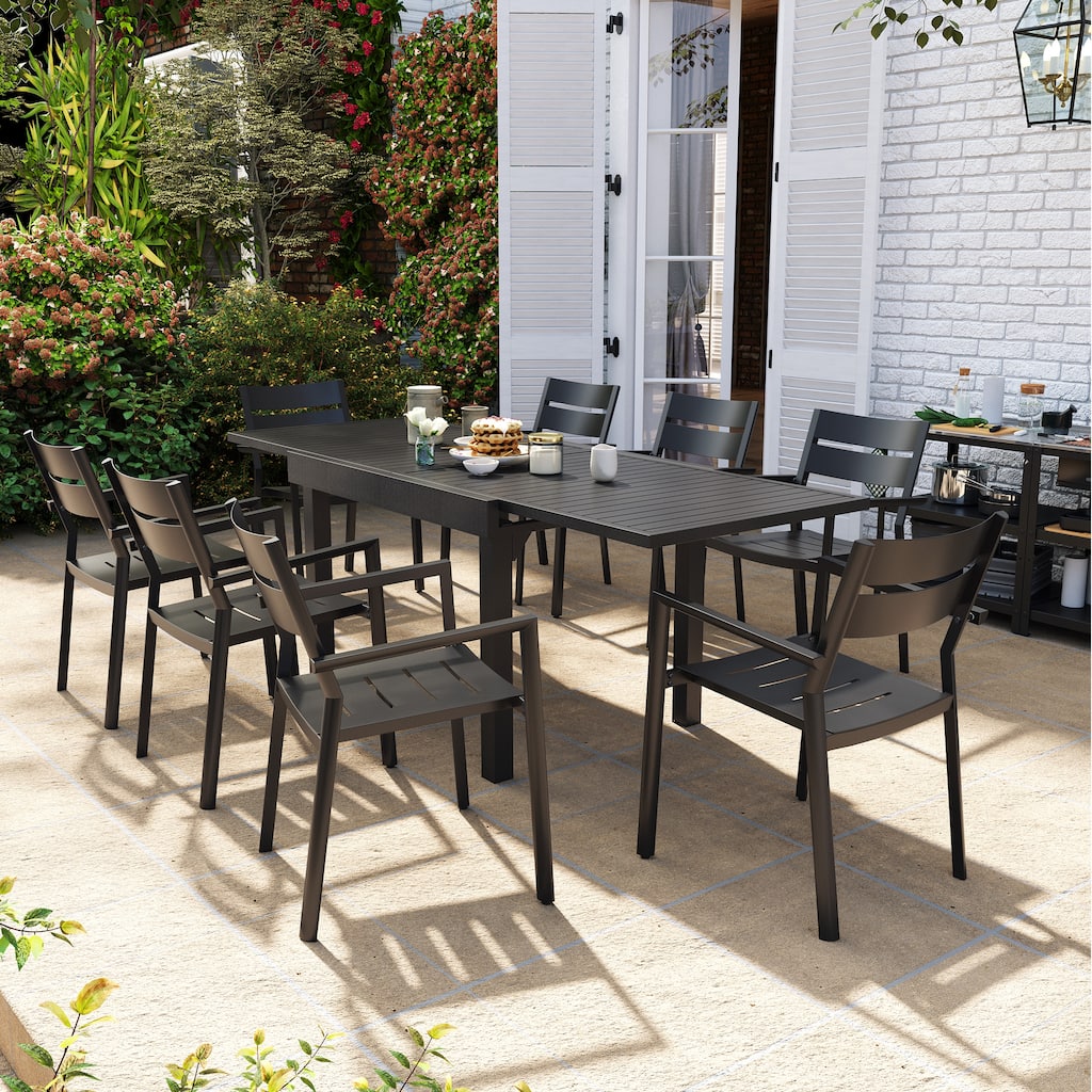 Outdoor 5/7/9-piece Aluminum Dining Set Extendable Table and Stackable Chairs