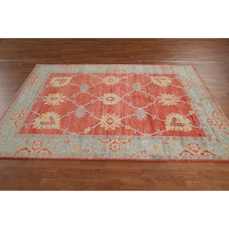 Vegetable Dye Oushak Turkish Rug Oriental Hand-Knotted Wool Carpet - 5'0"x 6'11"