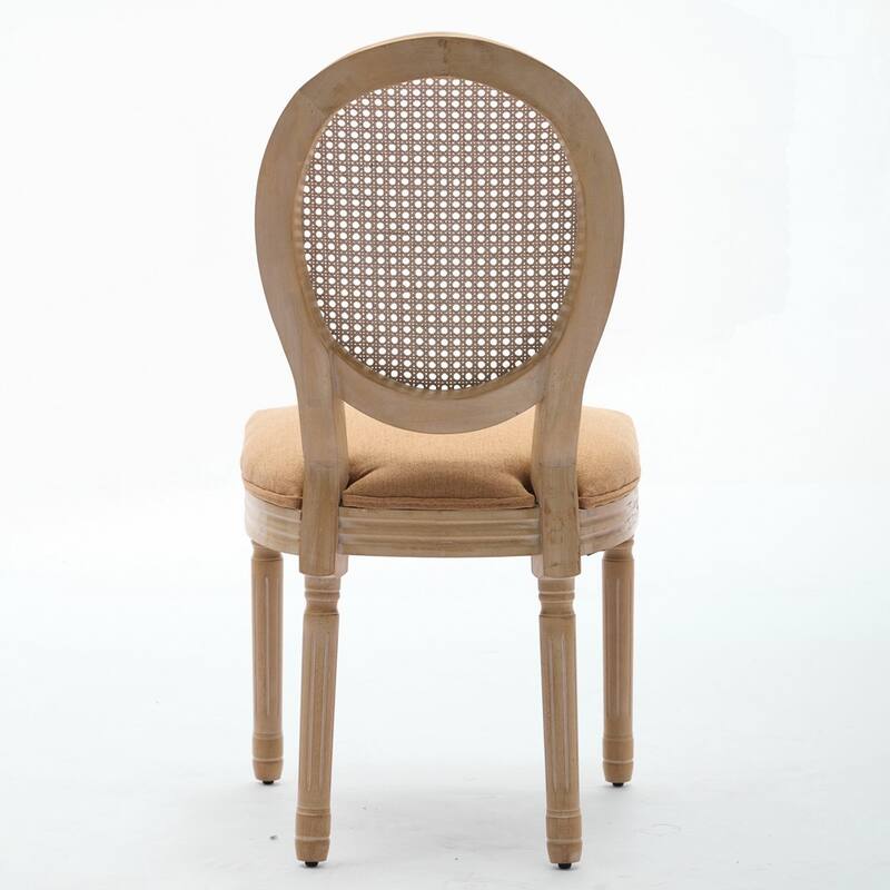 French Style Solid Wood Frame Antique Painting Linen Fabric Back Dining Chair
