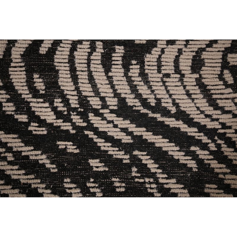 All-Over Black & White Moroccan Abstract Area Rug Handmade Wool Carpet - 8'2"x 10'3"