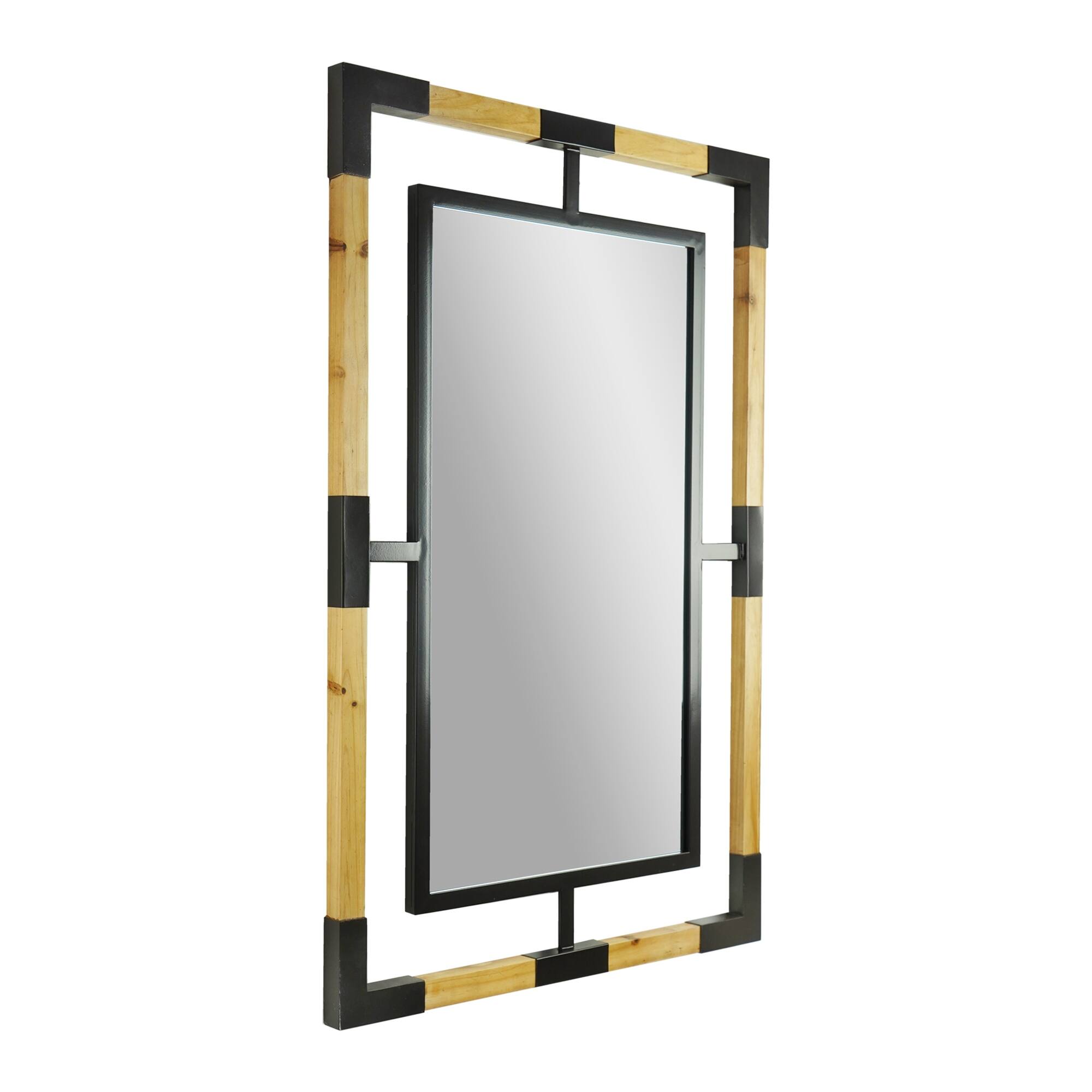 Floating Wall Mirror with Wood and Metal Accent Frame Home Decor 24 x