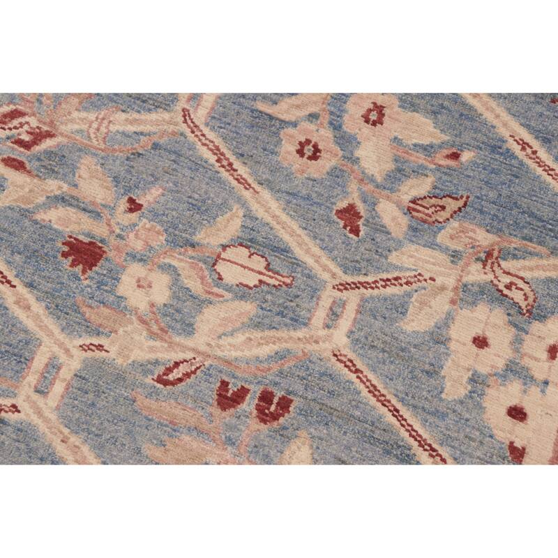 Hexagonal Trellis Floral Hand-Knotted Wool Area Rug