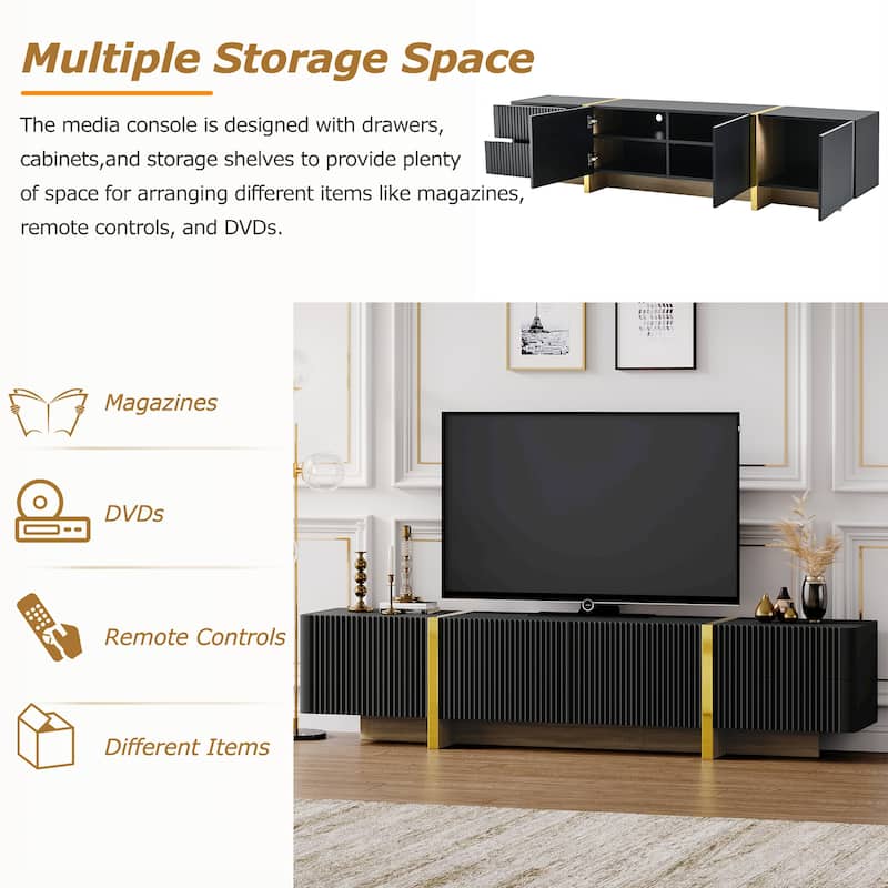 74" TV Stand with Cabinets, Drawers & Gold Legs for TVs Up to 80"