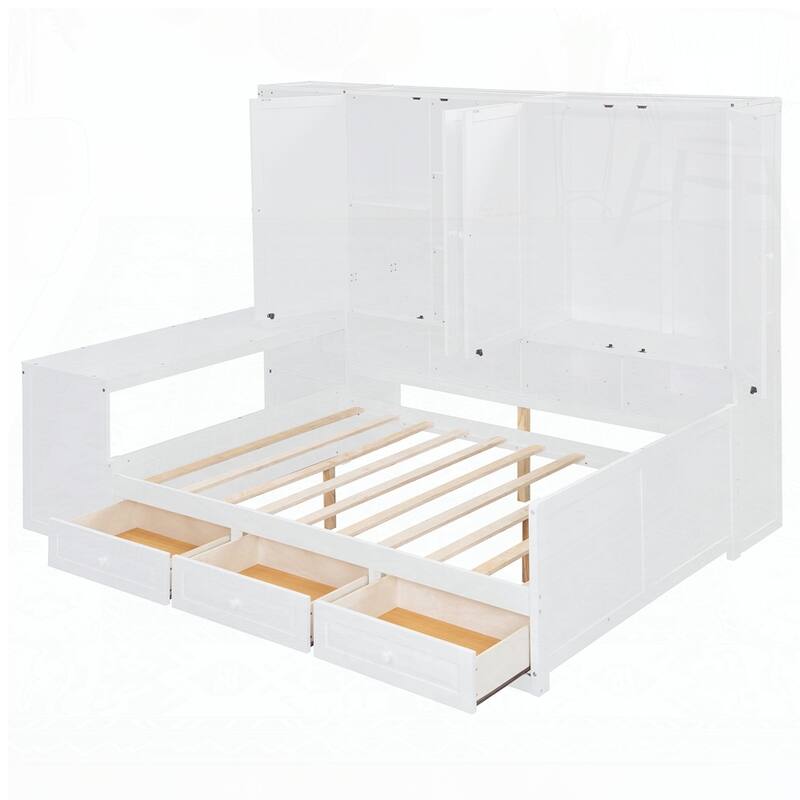 Wooden Daybed With Three Drawers and All-in-One Cabinet