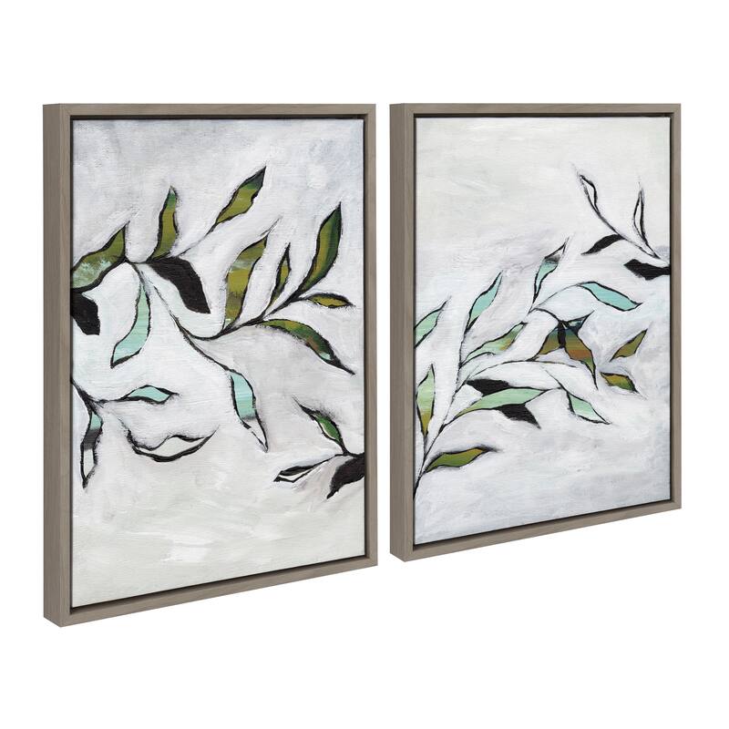 Kate and Laurel Sylvie Branch I II Framed Canvas by Nikita Jariwala - 2 Piece Set 18x24 - Grey