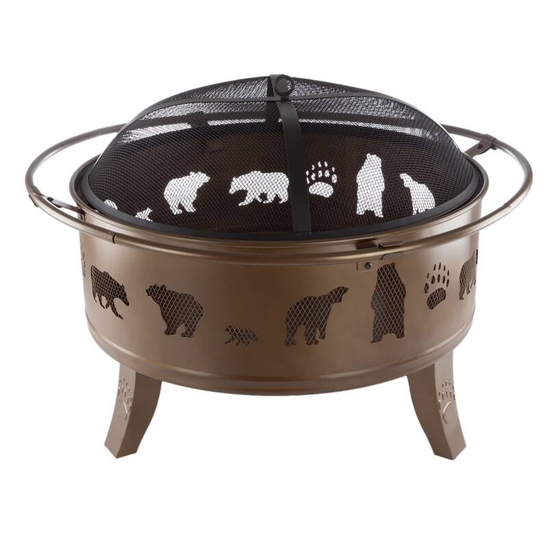 Pure Garden 32" Wood Burning Outdoor Fire Pit with Bear Cutouts - 32 x 32 x 25