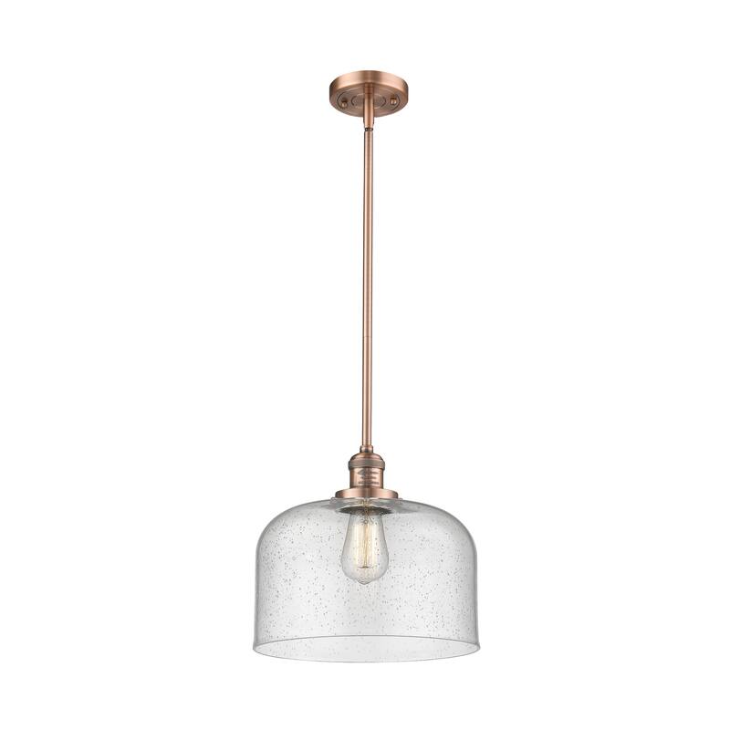 Innovations Lighting Franklin Restoration Bell - 1 Light 12" Stem Hung Mini Pendant - Antique Copper/Seedy