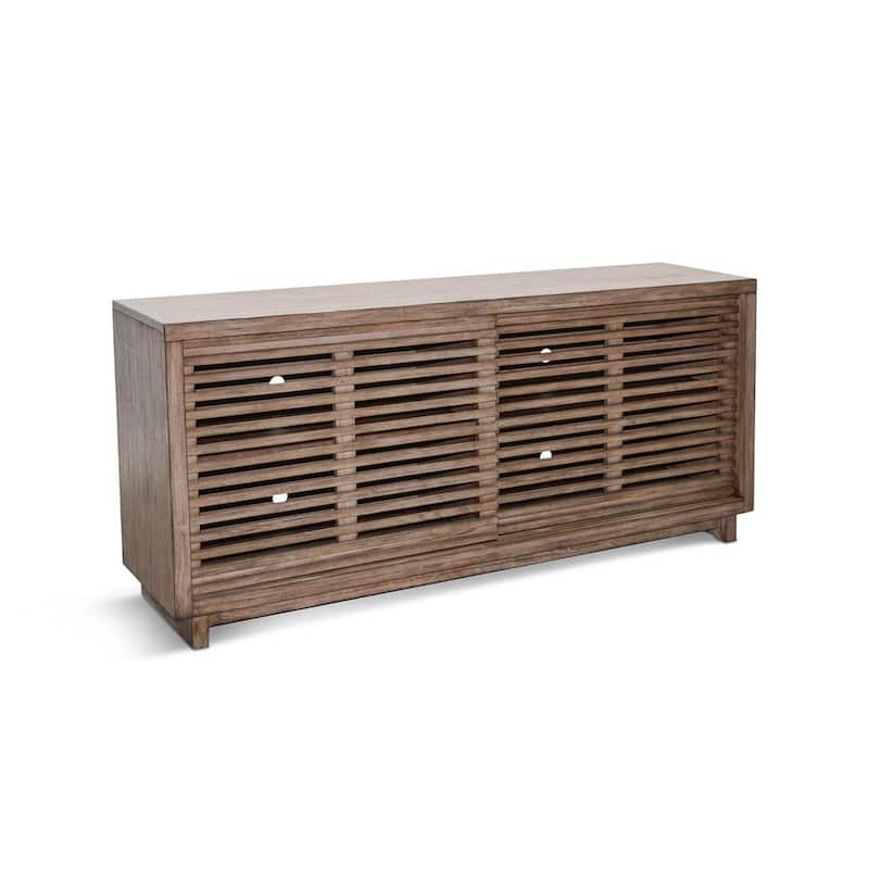 Jave TV Stand Media Cabinet, Slatted Doors, Shelves, Brown Wood 65 Inch