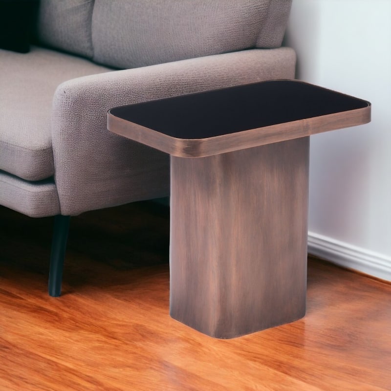 HomeRoots 18" Black And Bronze Glass And Steel Pedestal End Table - 20' X '17.7' X '12 - Black - Glass