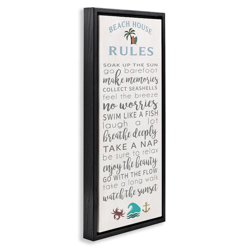 Stupell Fun Activities Beach House Rules Framed Floater Canvas Wall Art Design By Seven Trees Design